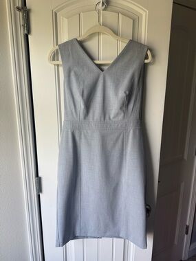 Ann Taylor Light Gray V-Neck Midi Sheath Dress